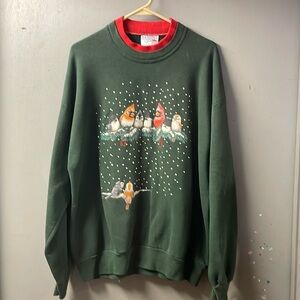 vintage Grannycore Christmas Sweatshirt with birds size XL, Ugly Christmas